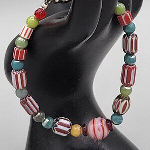 Chevron Glass Beaded Bracelet Hand Crafted Multicolor Toggle Close